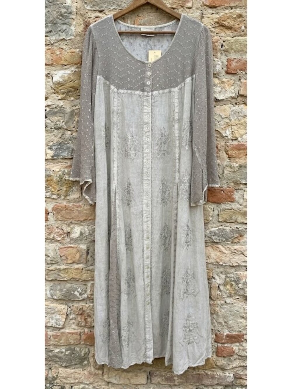 Holy Clothing New XL 1X Maxi Dress Embroidered Button Chiffon Contrast Gray Long